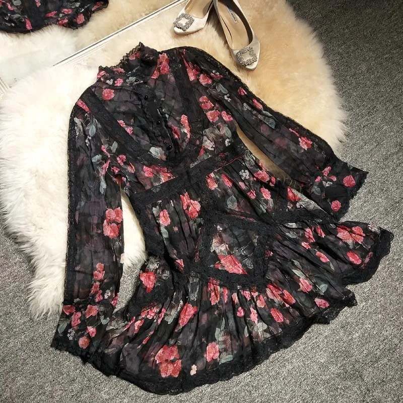 

Новинка, тяжелые кружевные плиссированные платья с длинными рукавами и высокой талией, похожи на шелк