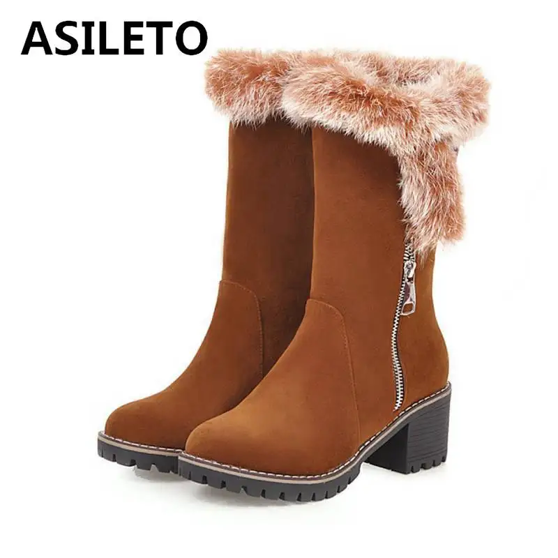 

Женские сапоги до середины икры ASILETO, из искусственной замши, с круглым носком, на платформе и толстом квадратном каблуке, на молнии, зимняя о...