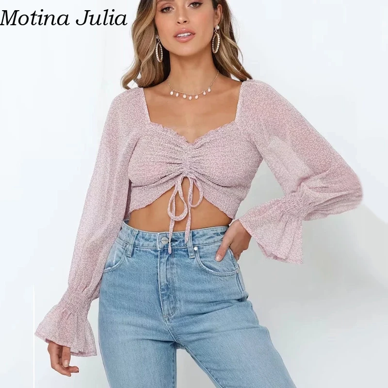 Женская шифоновая плиссированная блузка с цветочным принтом и бантом | одежда