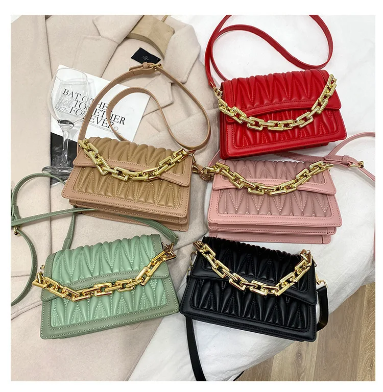 

Elegant Female Square Cross Body Bag Fashion High Quality Pu Leather Women's Designer Handbag Thick Chain Shoulder Messenger Bag