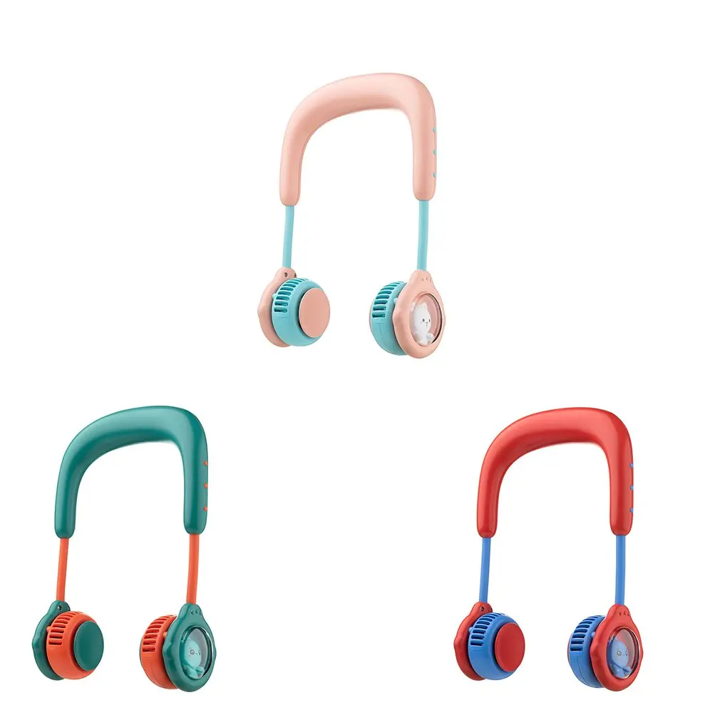 

USB Portable Children's Fan Cold Fan Hands Free Neck Fan Hanging Rechargeable Mini Sports Fan Neck Dual Fan Home Office