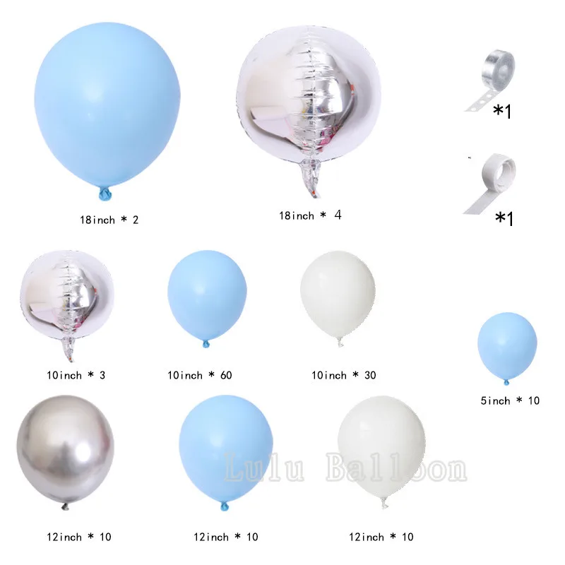 

141 pcs DIY Balloon Arch Garland kit Blue Silver White Balloons for Bridal Baby Shower, Wedding, Birthday, Graduation Party