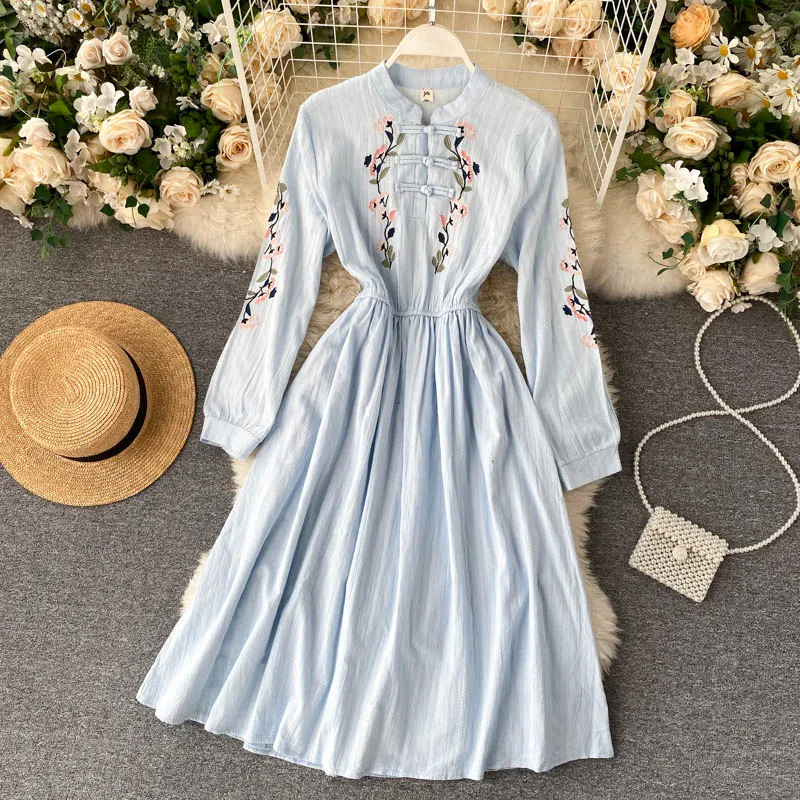 Женское винтажное платье СО СТОЯЩИМ ВОРОТНИКОМ SINGRAIN трапециевидной формы с