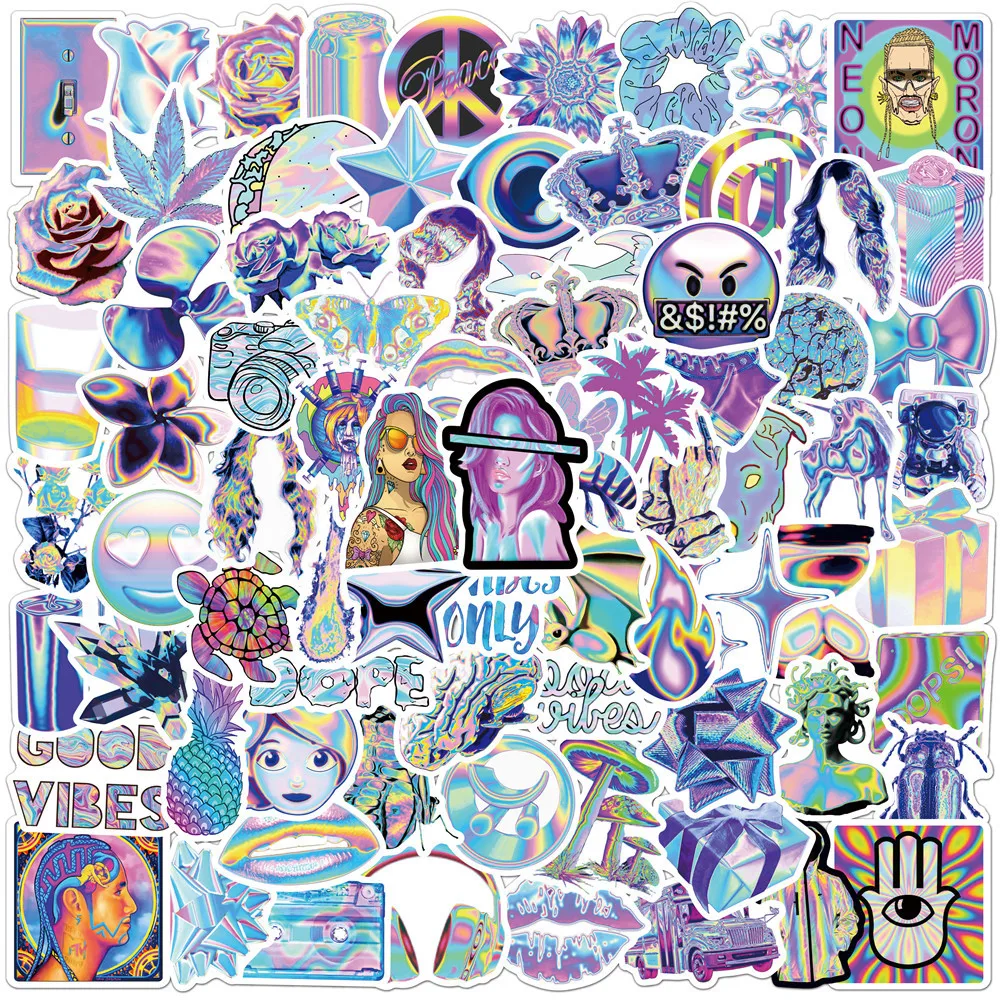 

10/30/50PCS Cartoon Ins Wind Holographic Dazzling Laser Graffiti Sticker Trunk Notebook Car Helmet Waterproof Sticker Wholesale