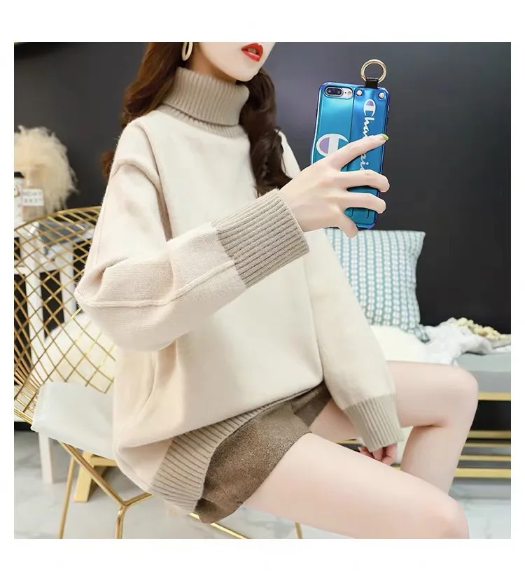 Свитер-водолазка женский с длинным рукавом свободный трикотажный