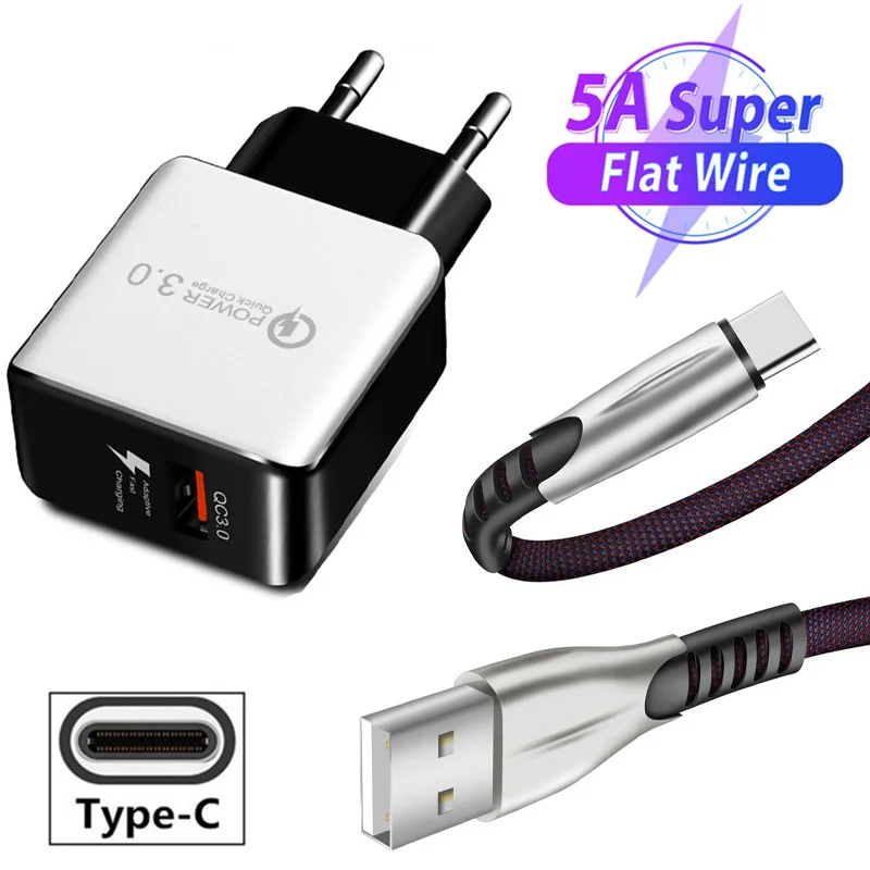 Быстрая зарядка type C USB кабель 5A для huawei P30 Lite Pro OPPO Reno R17 10X C2 Z QC 3 0 быстрое зарядное