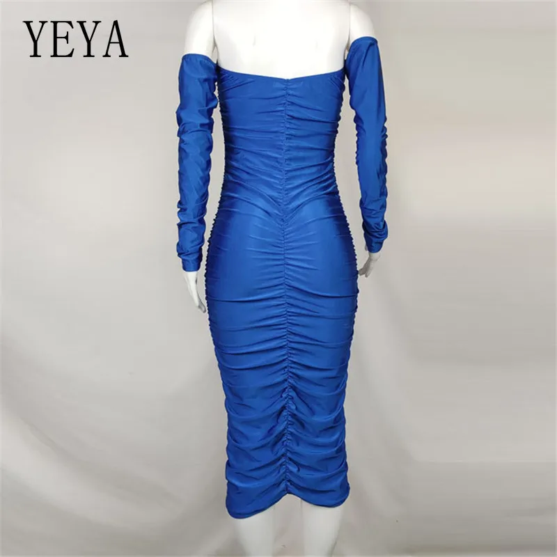 

YEYA Pleated Package Hip Dresses Slash Neck Long Sleeve Hollow Out Skinny Hollow Out Party Nightclub Temperament Vintage Dress