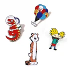Эмалированные булавки с изображением клоуна, воздушных шаров, динозавра, мальчика, тигра, брошка мультфильм, Модные металлические значки для сумки, рюкзака, лацкана