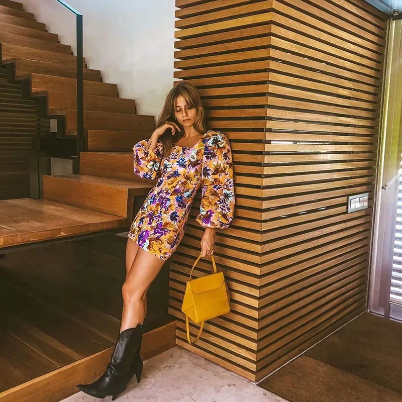 2019 модное шикарное женское платье свободного кроя с цветочным принтом Новая мода