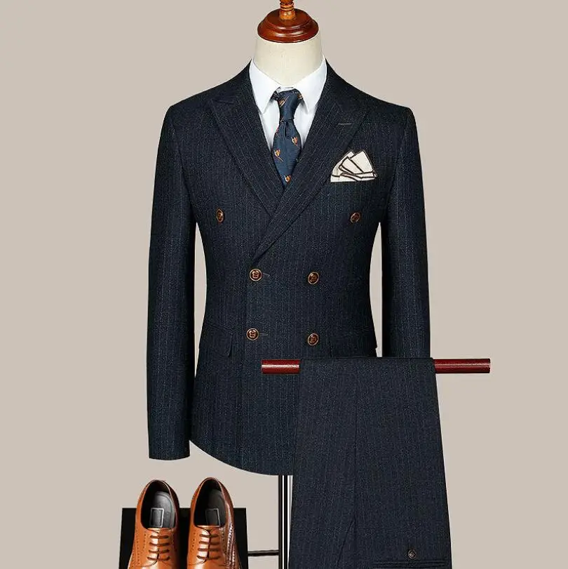 

2021 classic black Vertical stripe wedding suits for men formal suit slim fit 2 piece tuxed busines man blazer Party Prom jacket
