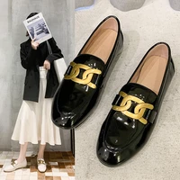 2021 women leather loafers new british style flat mirrored sheepskin solid shoes party round toe antumn lolita style