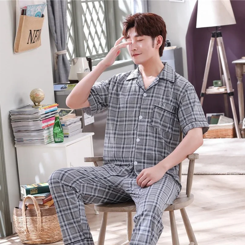 Летний мужской пижамный комплект мужская рубашка с коротким рукавом длинные