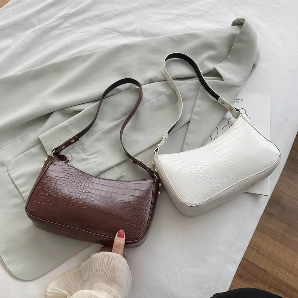 

Fashion Crocodile Pattern Baguette Bags PU Leather Shoulder Bags for Women Elegant Design Luxury Hand Bag Female Travel