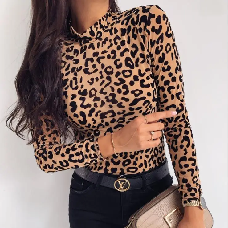 

BKLD Sexy Mesh Long Sleeve Sheer Shirt Women Clothes Harajuku 2020 Spring New Fashion Leopard Printed Fishnet Top Women Tshirts