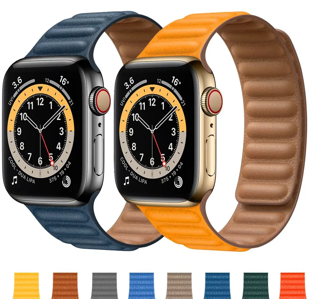 

Silicone/Leather Link For Apple watch band 40mm 44mm 42mm 38mm 42 mm 1:1 Magnetic Loop bracelet iWatch series 6 5 4 3 SE strap