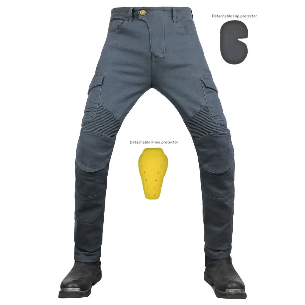 Retro Men's Jeans Motorcycle Pants High Waist Jeans Leisure Off-Road Pants Riding  Jeans With Shading Knee Pads