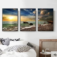 3panels canvas painting picture the sea seagull bridge sandy beach posters painting on the wall for living room home decoration