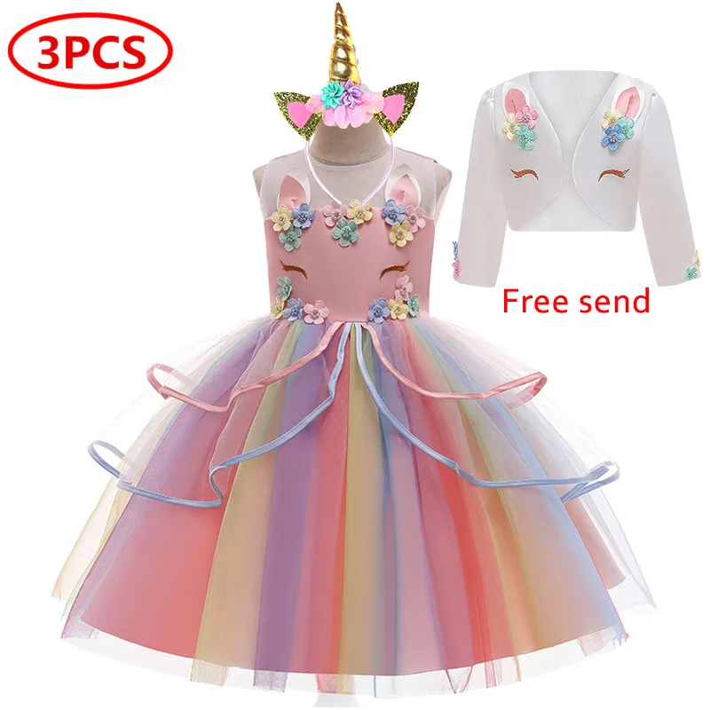 best baby dresses Christmas Girl Unicorn Rainbow Long Dress Flower Girl Wedding Party Princess Dress Lucky Baby Girls Birthday Dress Set 3-12 Year baby girl skirt