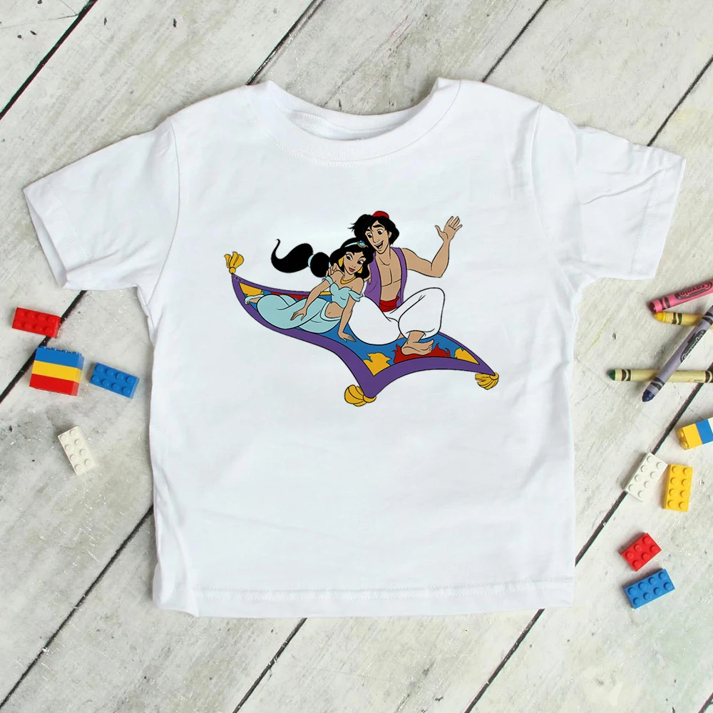 2021 Disney Aladdin Jasmine Princess Print Girl T-shirt Harajuku Summer Fashion Cartoon Short Sleeve Kids Clothes Dropship t-shirt kid dress	