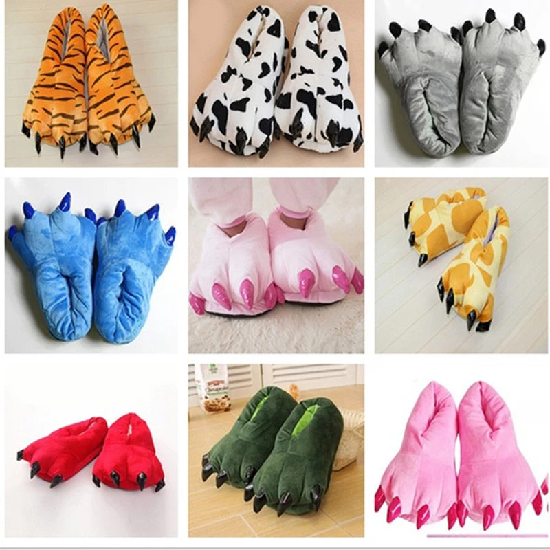 

2021 Winter Warm Soft Indoor Floor Slippers Women Men Shoes Paw Funny Animal Christmas Monster Dinosaur Claw Plush Home