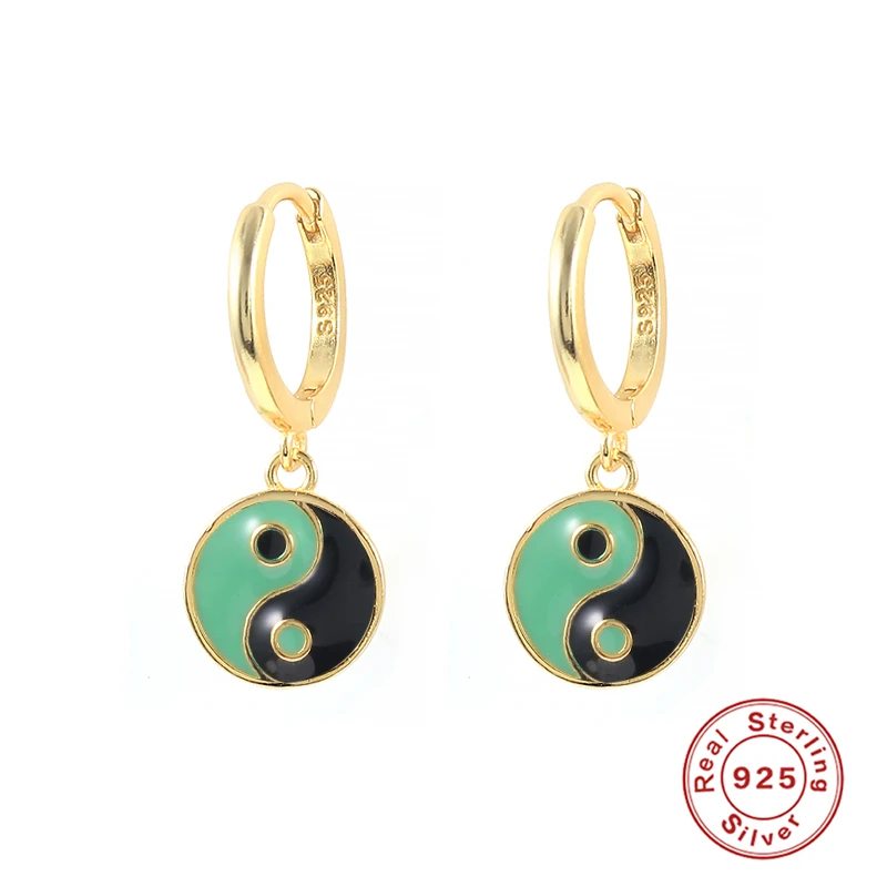 

Esmalte Yin Yang Drop Earrings For Women Pendientes Plata 925 Dangle Earrings Silver Jewelry Gold Color Metal Earrings Oorbellen