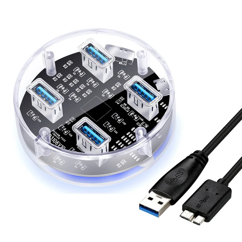 USB 3 0 прозрачный Настольный концентратор 4 порта s USB3.0 интерфейс скорость 5 Гбит/с с