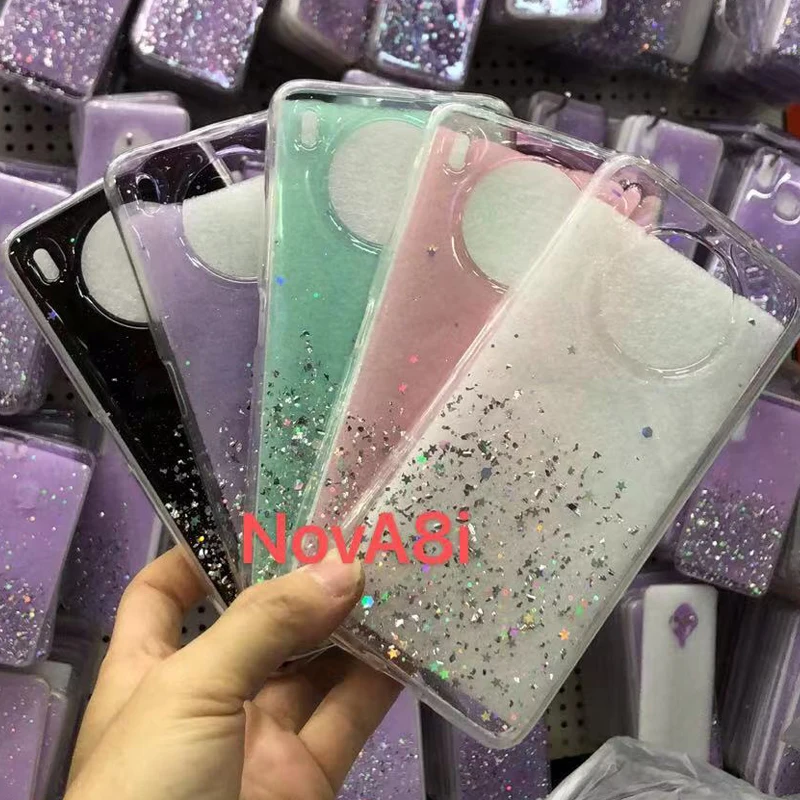 luxury glitter transparent phone case for huawei nova 8i soft shockproof bumper back cover free global shipping