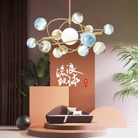 modern new style minimalist creativity art planet chandelier novel round glass universe earth shape for bedroom childrens room