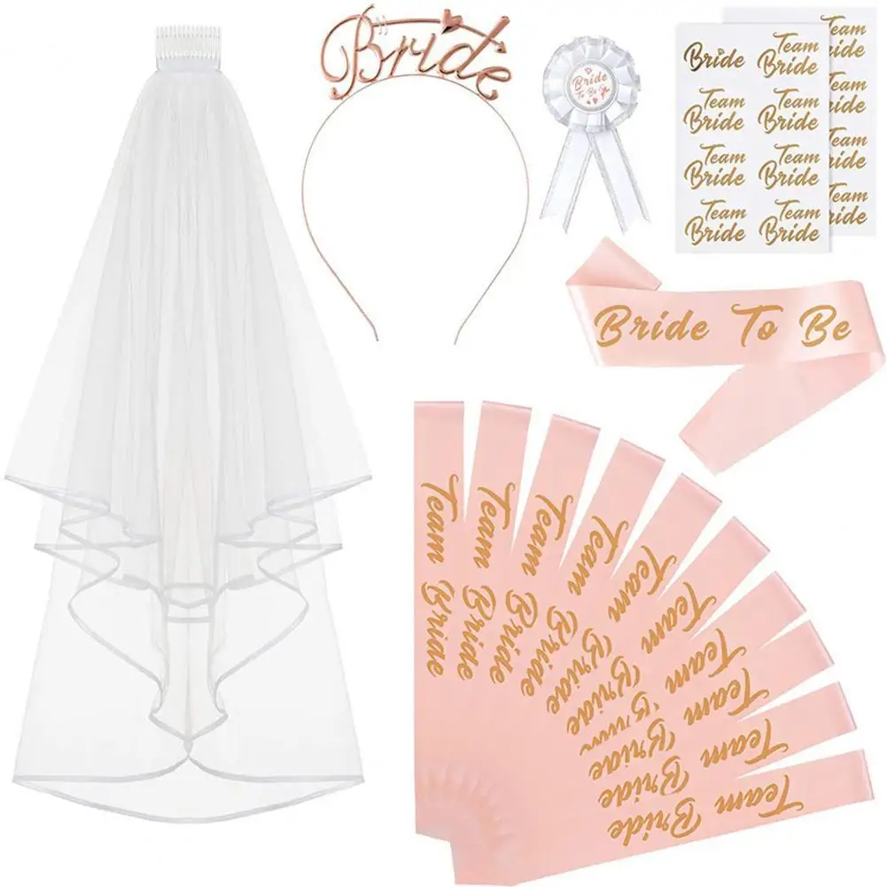 

Durable 1 Set Widely Use Party Brides to Be Wedding Veils Crown Set Fabric Bridal Veils Attractive Party Accessories