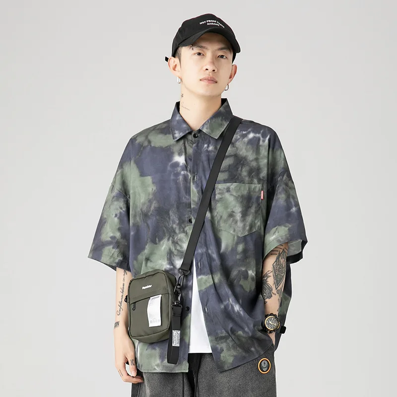 

Han Lu main push series 2021 summer new tide brand short-sleeved shirt men's handsome ins tie-dyed loose shirt