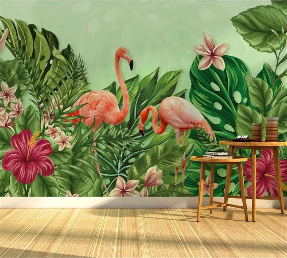 

beibehang Custom mural Nordic tropical rainforest small fresh flamingo background wallpaper home decoration papel de parede