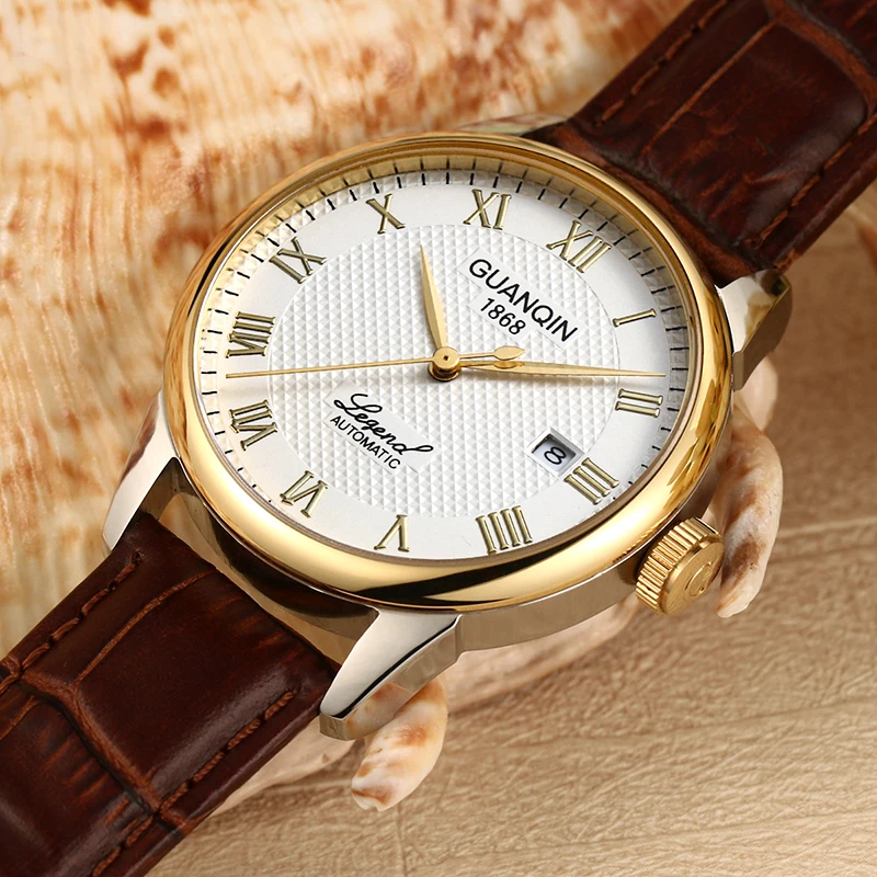 

GUANQIN Automatic Mechanical Mens Watches business Wristwatch Top Brand Luxury Leather clock Relogio Masculino