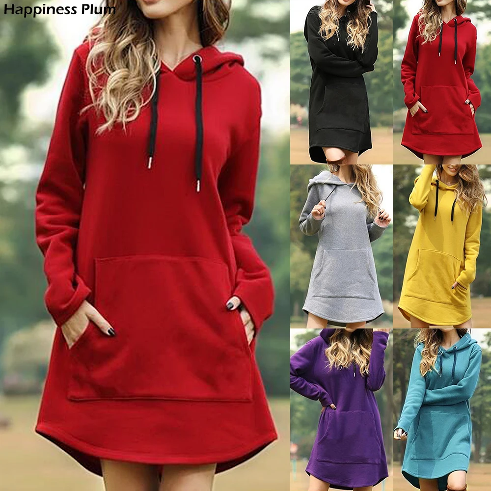 

Women's Casual Solid Color Hooded Pocket Long Sleeve Pullover Sweatshirt Winter Harajuku Warm Hoodies Sweatshirts