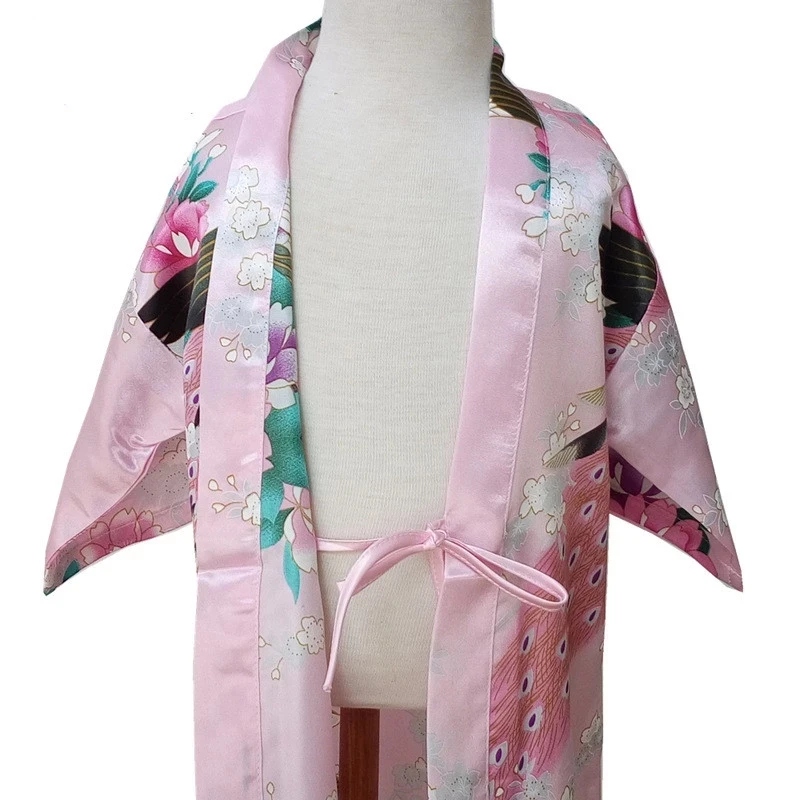Ночная рубашка для девочек шелковое атласное кимоно с цветами одежда