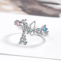 womens fashion romantic detailed exquisite finger rings butterfly crystal flower ring band opening rings jewelry cute gifts