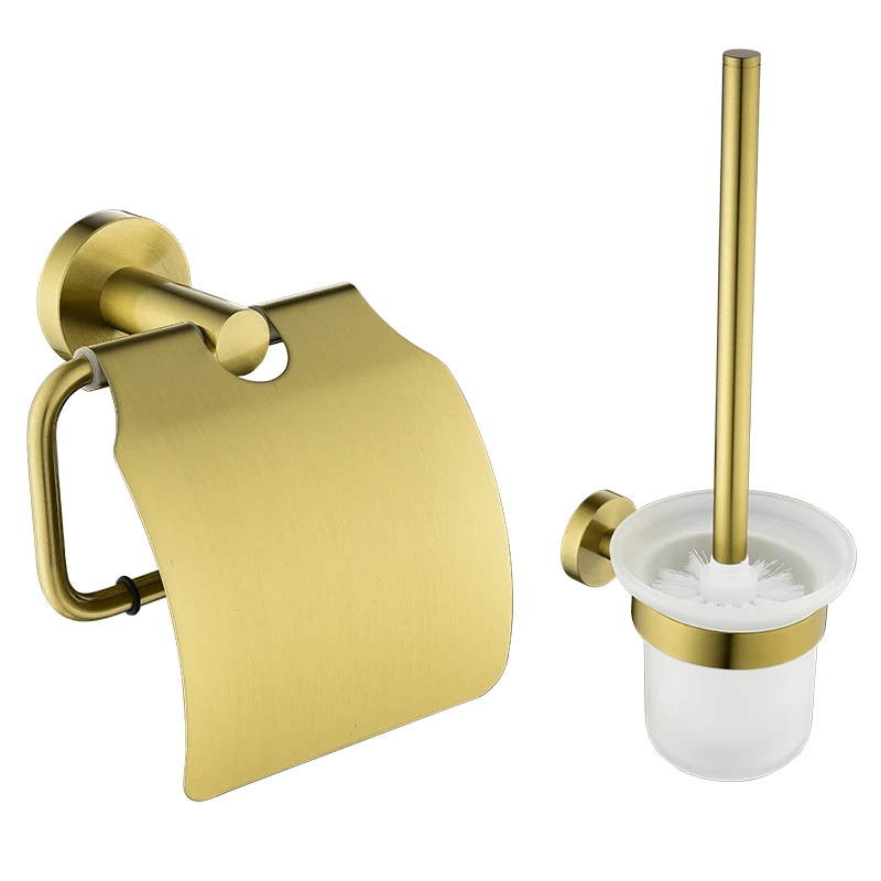 brushed gold bathroom accessories set toilet brush holder tissue paper holder with cover bathroom hardware gold color free global shipping