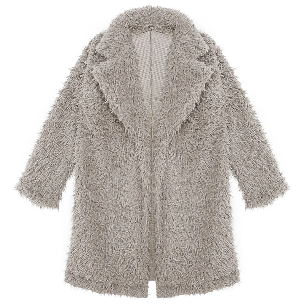 Faux Fur Coat Plus Size Women Autumn Winter Fluffy Plush Coat Solid Lapel Long Sleeve Cardigan Coat Warm Soft Outwear