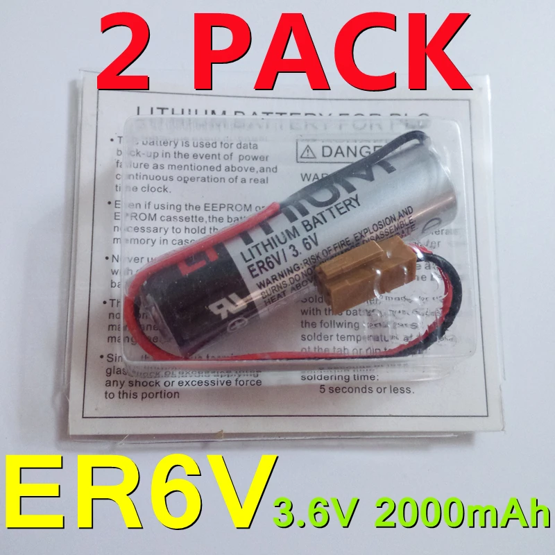 2 шт./партия, 100% оригинальный новый аккумулятор PLC ER6V ER6VC119A 3,6 в 2000 мАч с коричневой вилкой