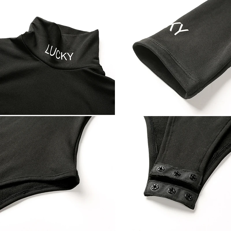 

Gtpdpllt Autumn Bodysuit Women long sleeve high neck body Jumpsuits overalls Christmas combinaison femme Letter Warm Cashmere