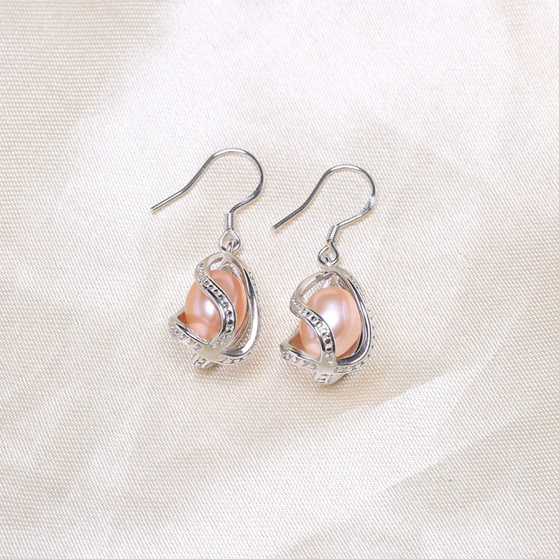 Женские длинные серьги подвески в виде клетки с натуральным