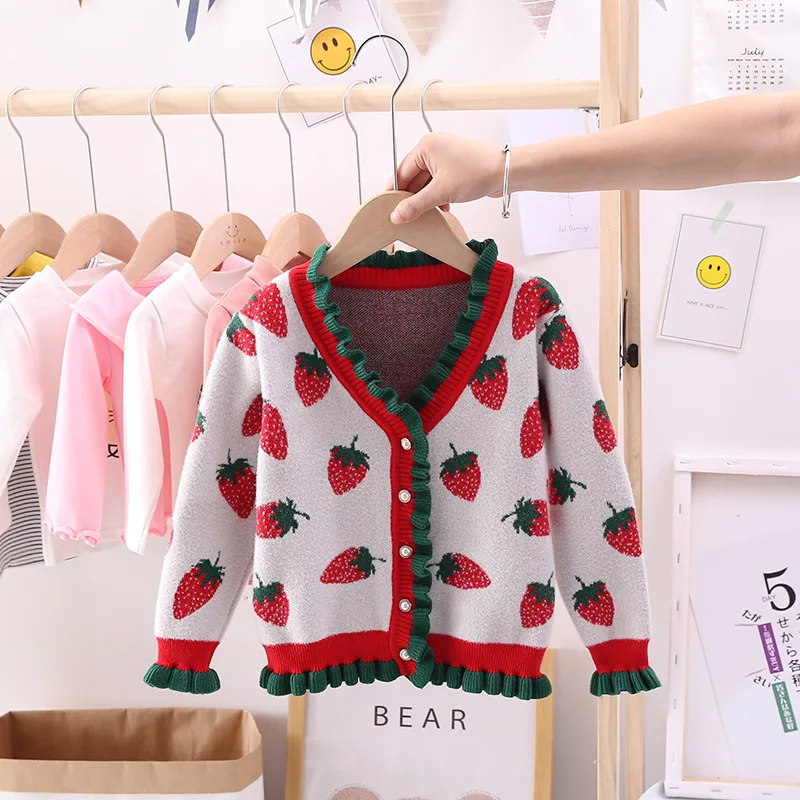 Зимний свитер для маленьких девочек Повседневный Детский кардиган с принтом
