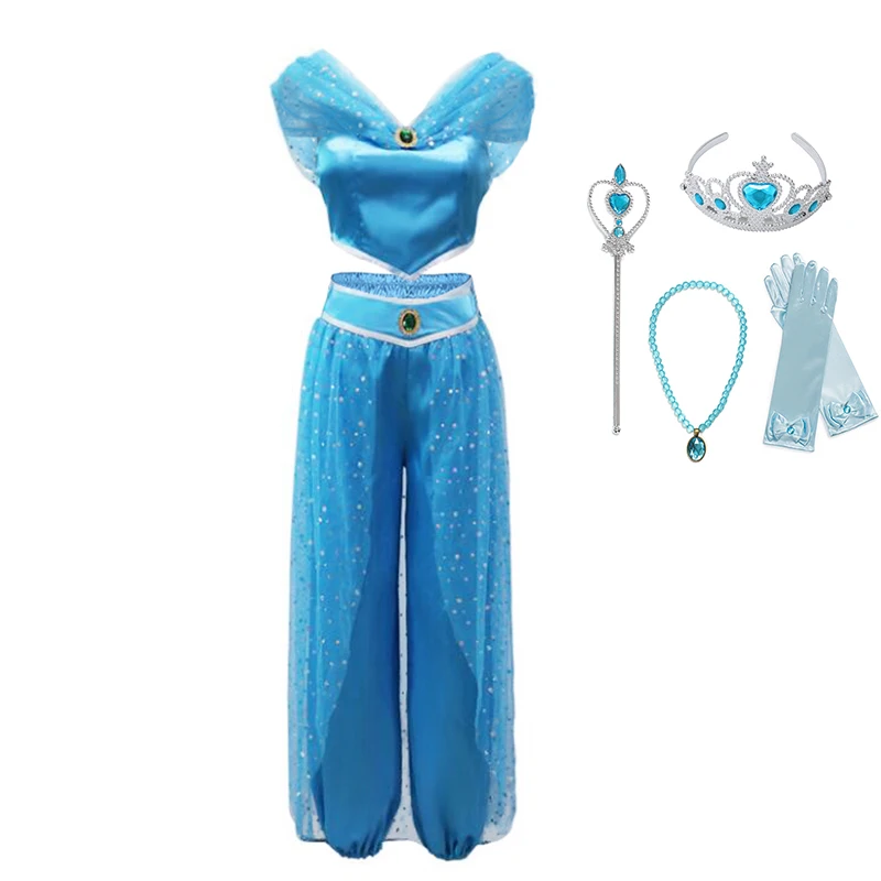 

Girls Jasmine Princess dress Cosplay Costume Kids Sequins Halloween Clothing Set Child Party Aladdin Princess Costume Dress up