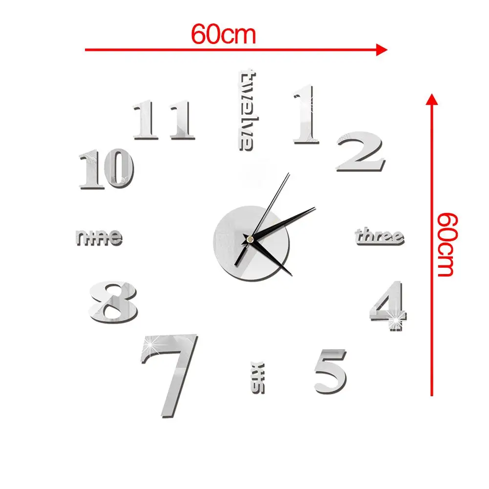 Большие настенные часы DIY Современные 3D с зеркальными номерами наклейки для