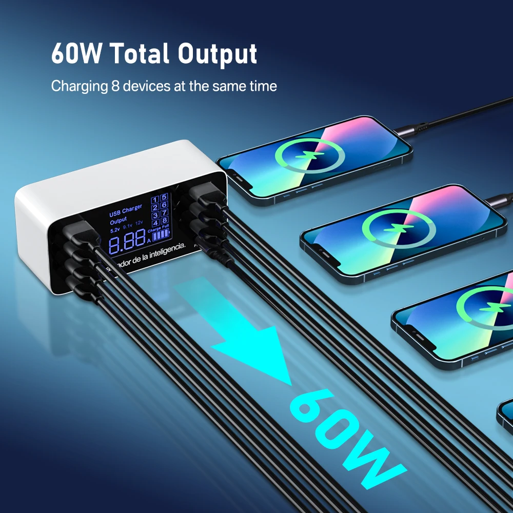 8 ports fast charging usb charger qc3 0 quick charge type c smart charger station lcd digital display usb multi port for phone free global shipping