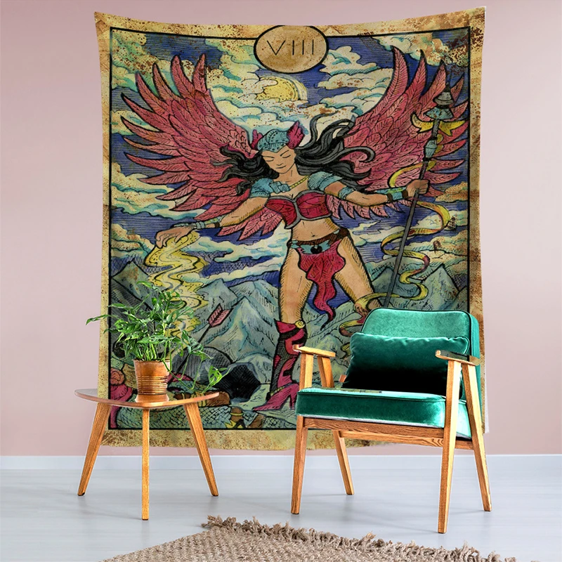 Старинный винтажный гобелен с карточками Таро ведьмахство астрология звезда