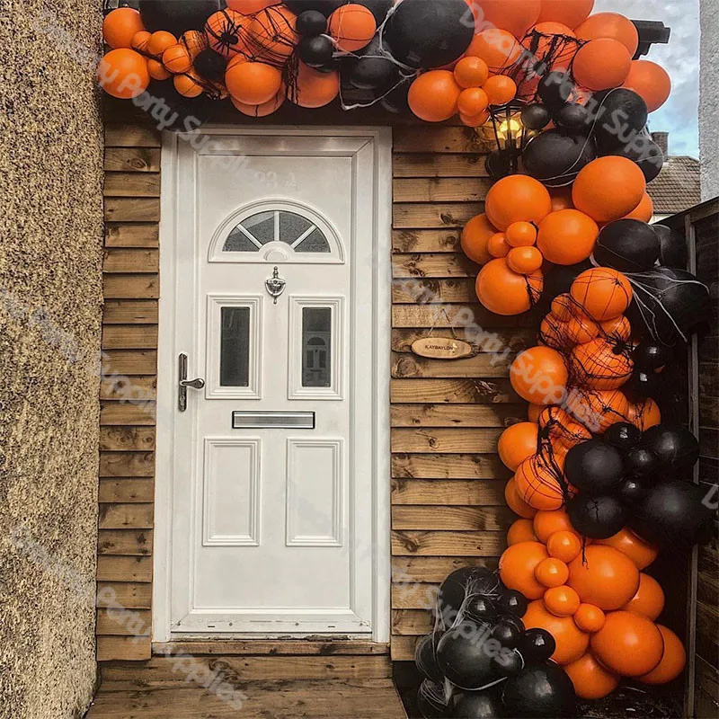 

125Pcs/set Halloween Decoration Horror House Halloween Balloon Arch Spider Orange Black Balloons For Halloween Party Decoration