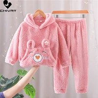 new kids flannel pajama sets girls autumn winter thicken warm home wear children baby hooded long sleeve sleeping clothing sets