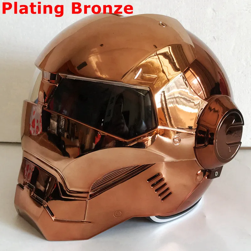 Plating Bronze MASEI 610 Гальваническое бронзовое покрытие хром IRONMAN железный человек шлем мотоциклетный шлем полуоткрытый шлем ABS для мотокросса - Цвет: Plating Bronze