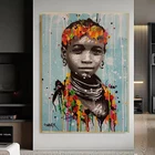 Картина на холсте граффити черная африканская женщина настенное искусство абстрактный постер печать Настенная картина для гостиной домашний декор квадраты