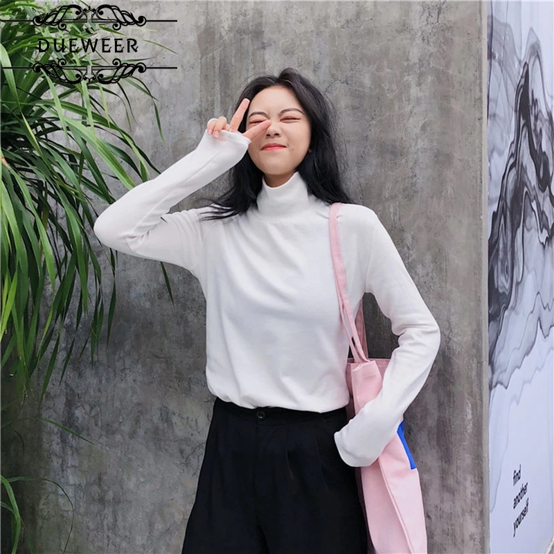 

DUEWEER T-shirts Tees Women Turtleneck Solid Simple All-match Leisure Chic Korean Style Ulzzang Students Daily